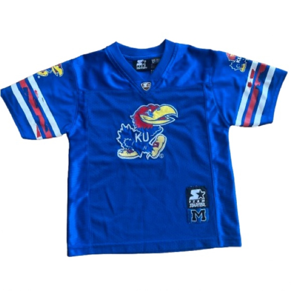 Vintage Kids Kansas Jayhawks Football Starter Jersey Size Medium Retro Blue